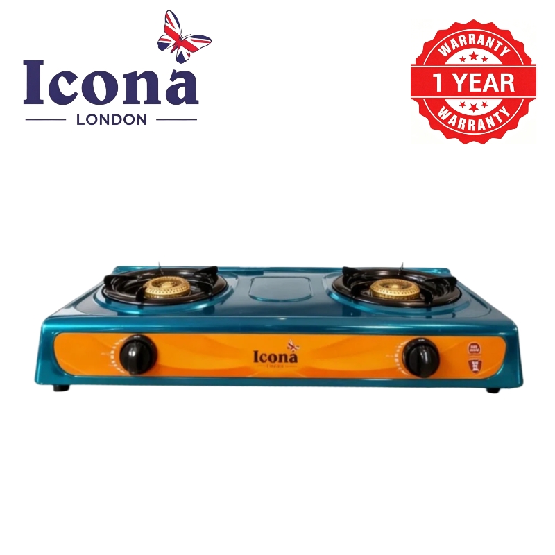 Icona London Thickened Stainless Steel Gas Cooktop / Tabletop Dual Burner / Heavy Duty Cooktop / Low Gas Consumption / Energy Saving / One-Year Warranty (ILGS-206)