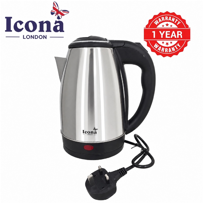 Icona London 2L 1500W Electric Kettle Energy Efficient Heater Jug Cordless Stainless Steel Water Boiler with Auto Shut-Off & Boil-Dry Protection Built for Kenyan Homes