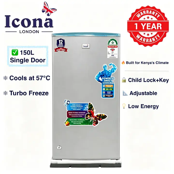 Icona London 150L Single Door Fridge Refrigerator Single Door Compact Household Refrigerator with Built-in Mini Freezer Lock and Keys Energy Saving CFC-Free Refrigerant 1 Year Warranty