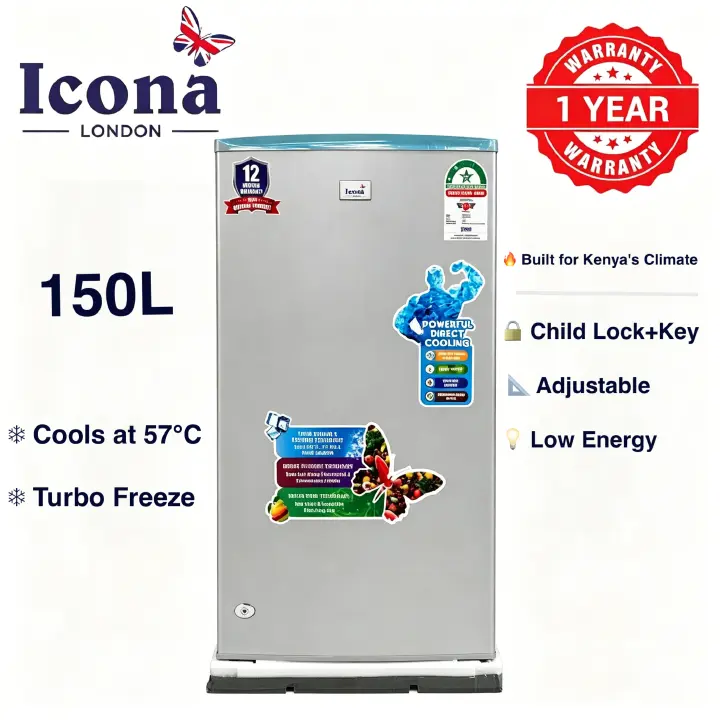 Icona London 150L Single Door Fridge Refrigerator Single Door Compact Household Refrigerator with Built-in Mini Freezer Lock and Keys Energy Saving CFC-Free Refrigerant 1 Year Warranty