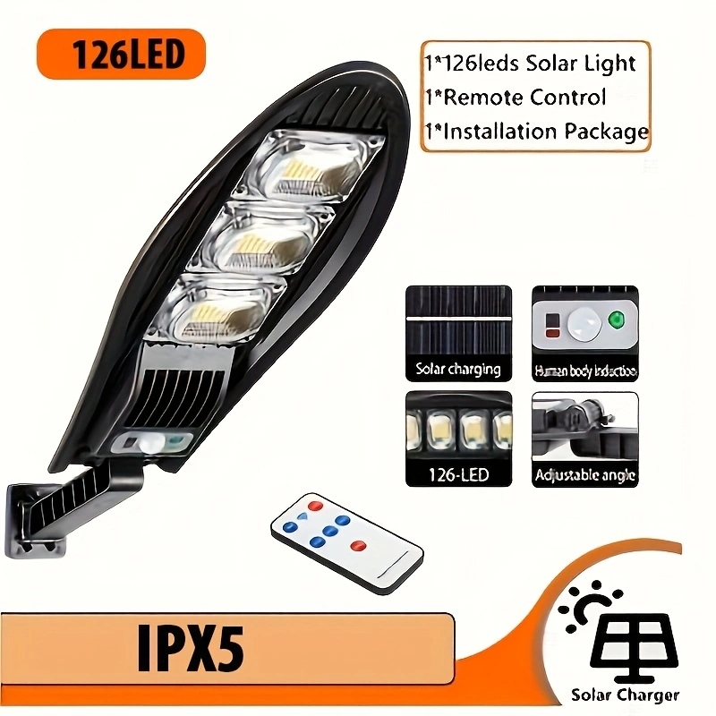 126led/168led 1 LED solar outdoor induction lamp, strong solar street lamp with multiple LED beads, outdoor lighting induction lamp with 3 modes of street lamp 18650 lithium battery