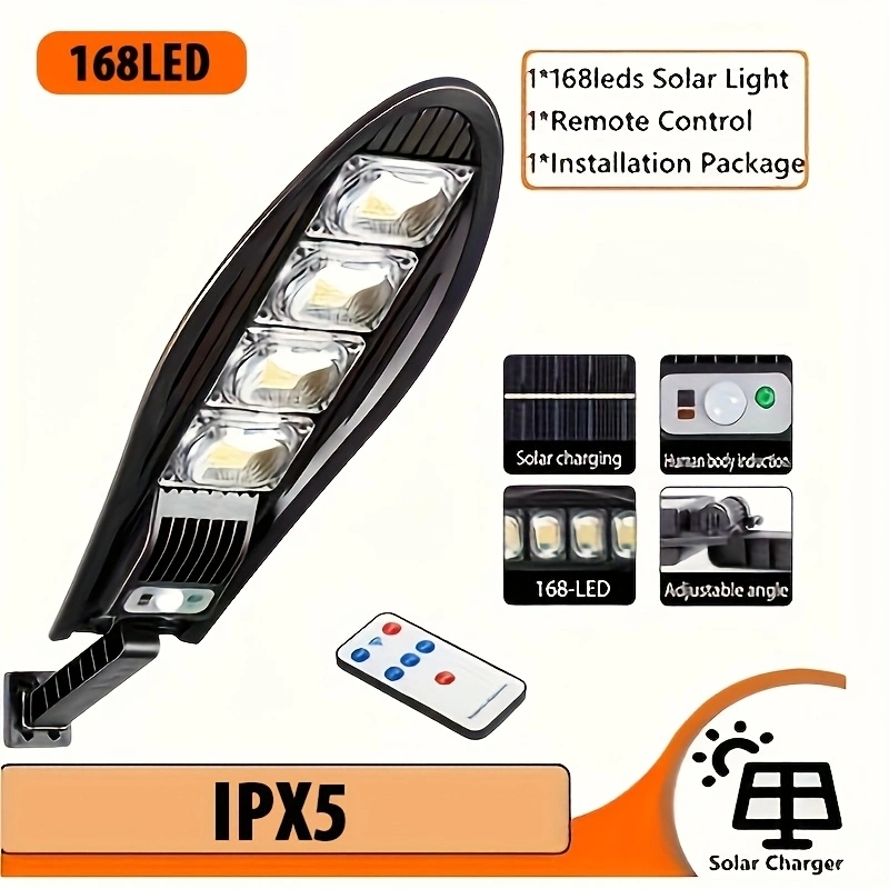 126led/168led 1 LED solar outdoor induction lamp, strong solar street lamp with multiple LED beads, outdoor lighting induction lamp with 3 modes of street lamp 18650 lithium battery