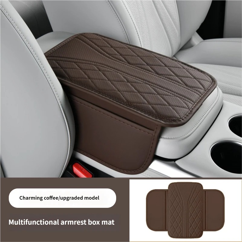 Thin Breathable Car Armrest Box Cushion With Side Storage Pockets Universal Center Console Elbow Protector Pad