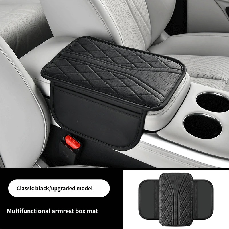 Thin Breathable Car Armrest Box Cushion With Side Storage Pockets Universal Center Console Elbow Protector Pad
