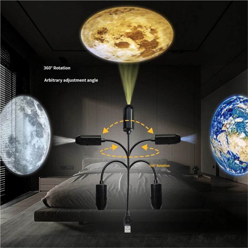 Planet Starry Sky Projector Lamp Moon Night Light Bedroom Atmosphere Soft LED Sleep Light Live Streaming Background Lamp
