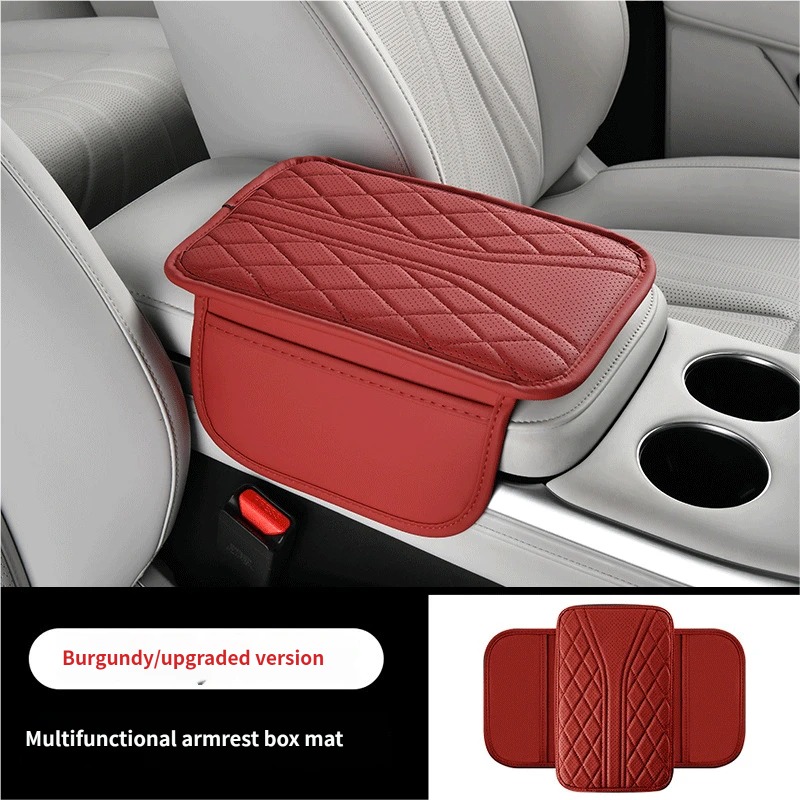 Thin Breathable Car Armrest Box Cushion With Side Storage Pockets Universal Center Console Elbow Protector Pad