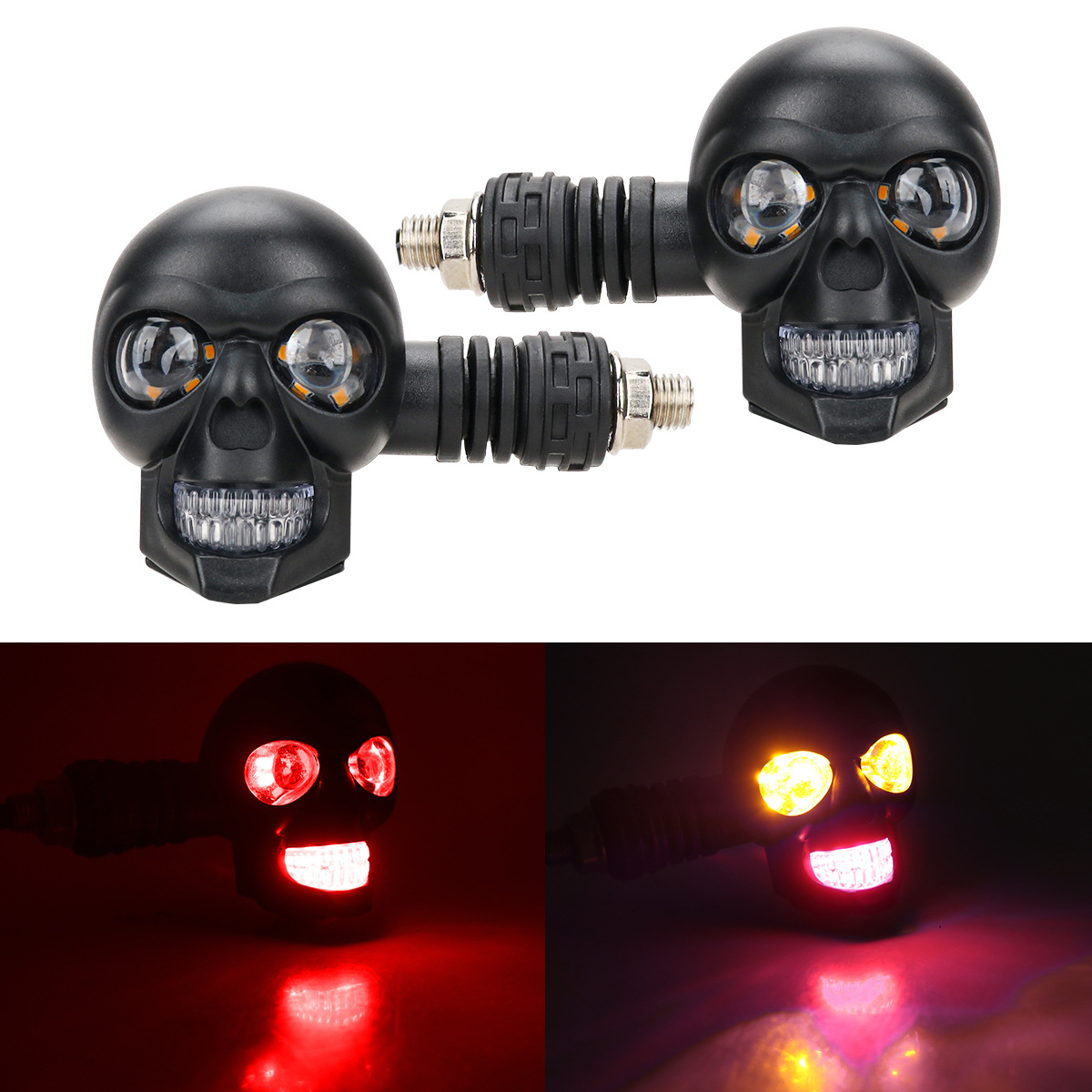 12V Dual Color LED Motorcycle Skull Turn Signal Light Universal Motorbike Modified Auxiliary Indicator Lamp