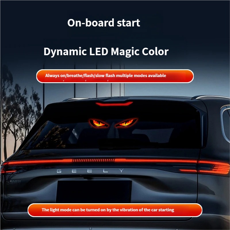 Solar Powered Demon Eye Car Window Light LED Dynamic Expression Atmosphere Light Wireless Car Warning Sticker Lamp