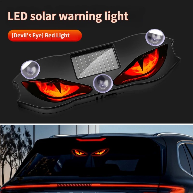 Solar Powered Demon Eye Car Window Light LED Dynamic Expression Atmosphere Light Wireless Car Warning Sticker Lamp