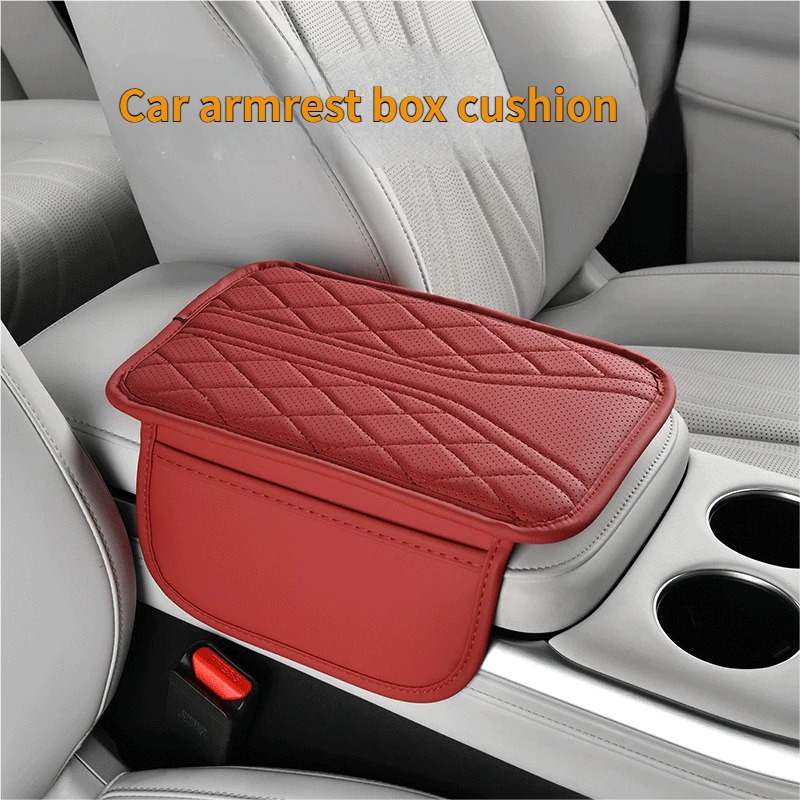 Thin Breathable Car Armrest Box Cushion With Side Storage Pockets Universal Center Console Elbow Protector Pad