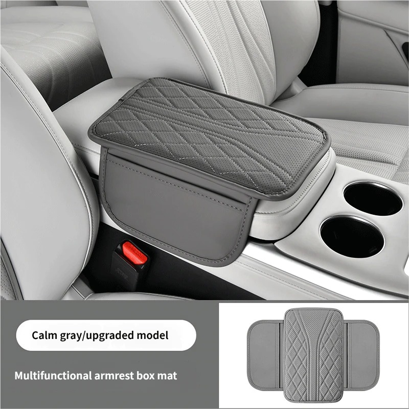 Thin Breathable Car Armrest Box Cushion With Side Storage Pockets Universal Center Console Elbow Protector Pad