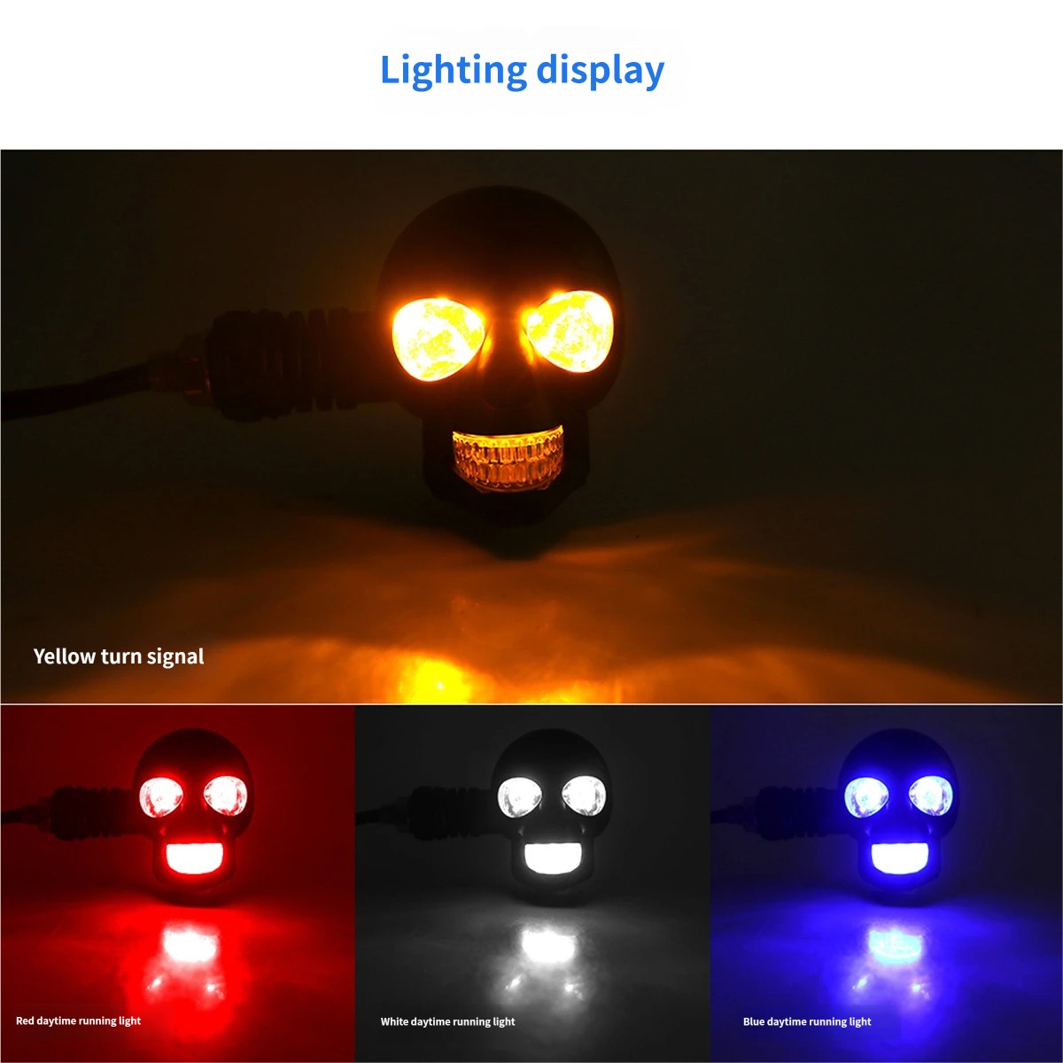 12V Dual Color LED Motorcycle Skull Turn Signal Light Universal Motorbike Modified Auxiliary Indicator Lamp