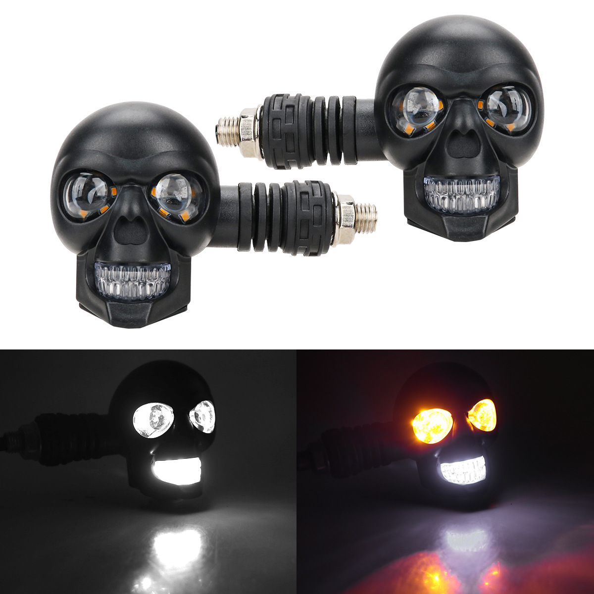 12V Dual Color LED Motorcycle Skull Turn Signal Light Universal Motorbike Modified Auxiliary Indicator Lamp