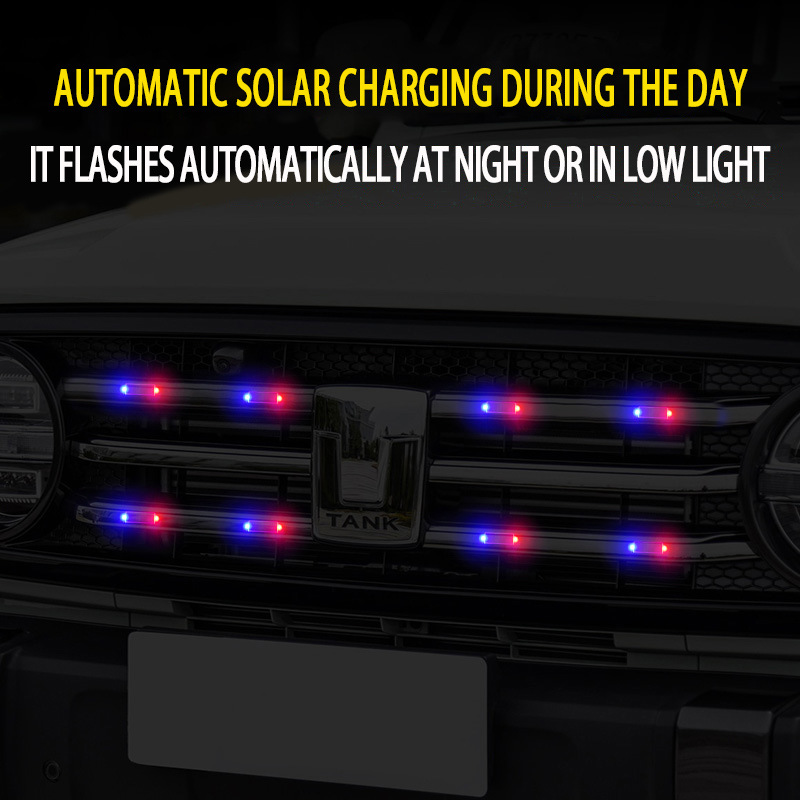 2Pcs Solar Powered LED Warning Strobe Light Anti Rear-end Collision Safety Lamp For Bicycle Helmet Motorcycle Car Grille