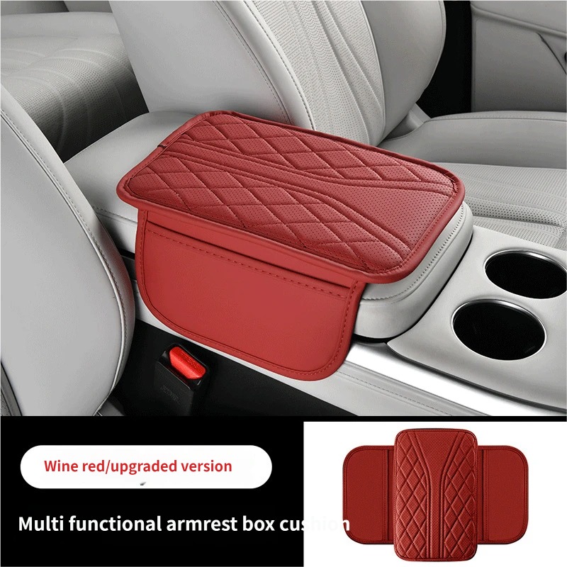 Thin Breathable Car Armrest Box Cushion With Side Storage Pockets Universal Center Console Elbow Protector Pad