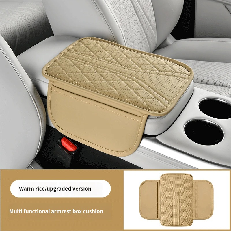 Thin Breathable Car Armrest Box Cushion With Side Storage Pockets Universal Center Console Elbow Protector Pad
