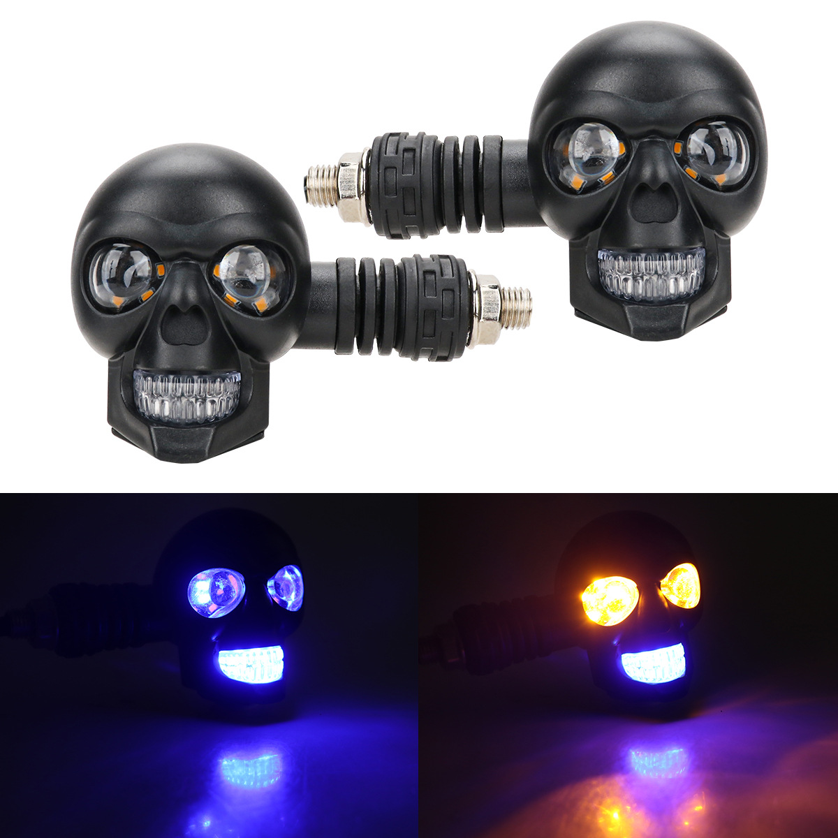 12V Dual Color LED Motorcycle Skull Turn Signal Light Universal Motorbike Modified Auxiliary Indicator Lamp