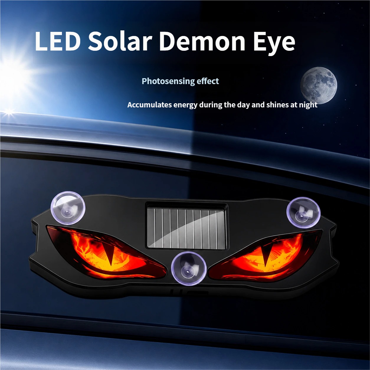 Solar Powered Demon Eye Car Window Light LED Dynamic Expression Atmosphere Light Wireless Car Warning Sticker Lamp