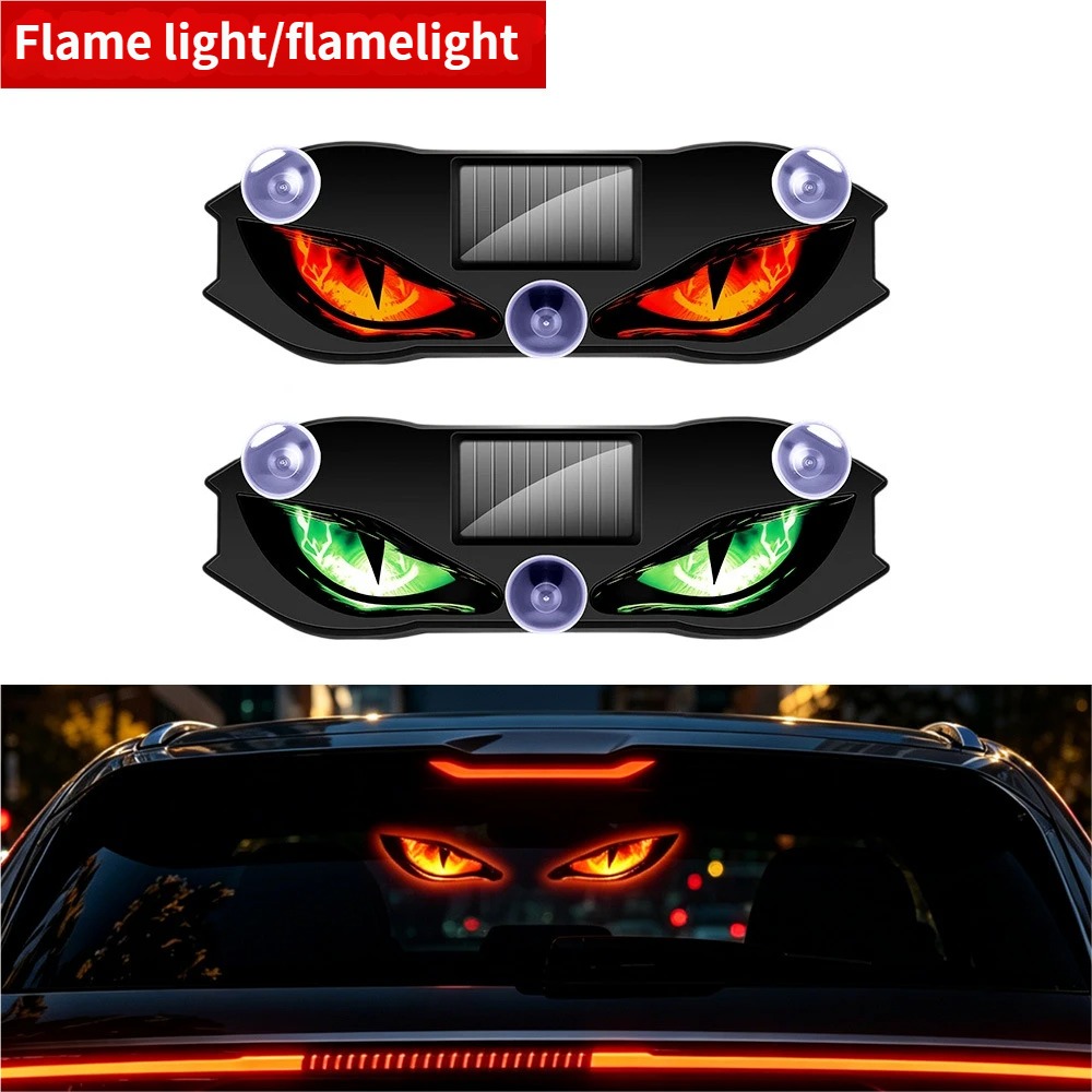 Solar Powered Demon Eye Car Window Light LED Dynamic Expression Atmosphere Light Wireless Car Warning Sticker Lamp