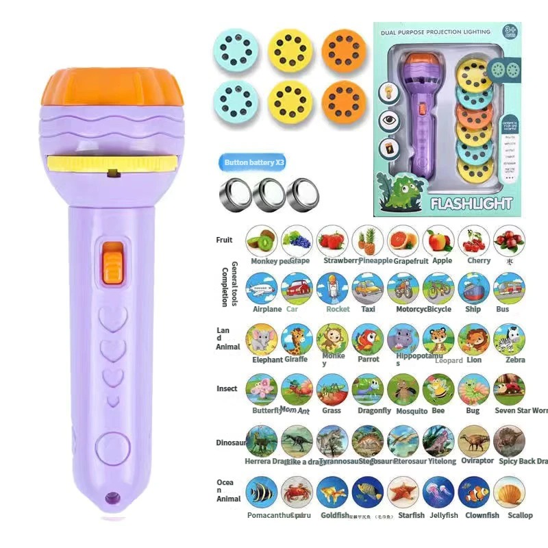 Kids Early Education Projection Flashlight Bedtime Story Projector Luminous Cognitive Toy