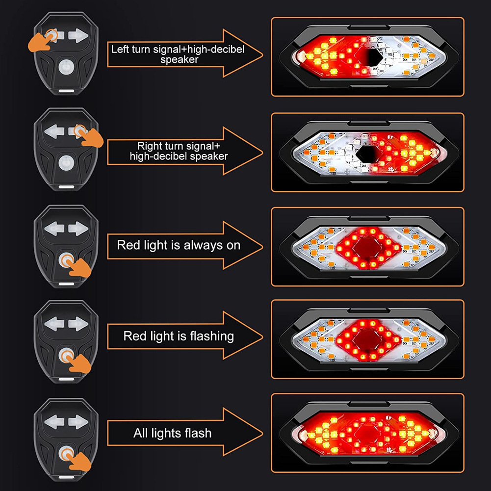Wireless Remote Control Bicycle Tail Light With Turn Signal Horn USB Recharge Waterproof Cycling Warning Rear Lamp For Night Riding