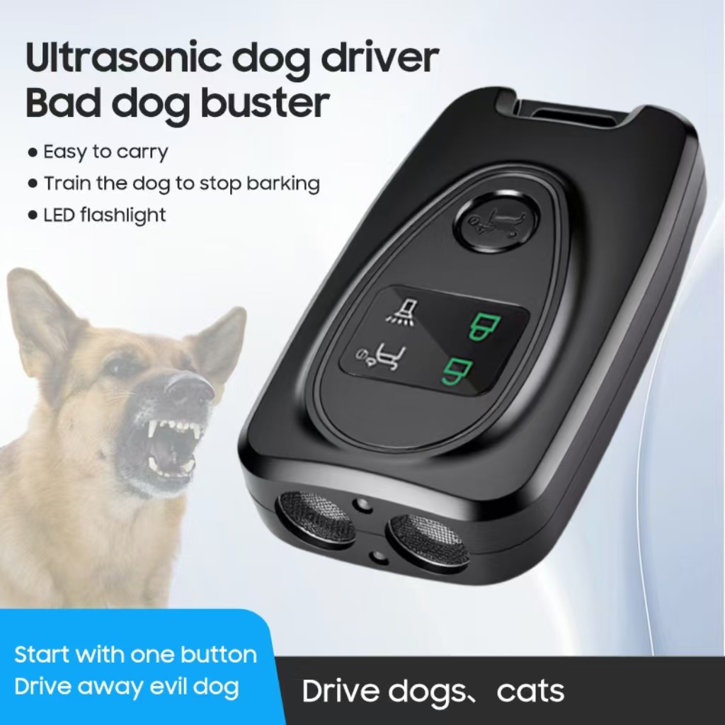 Dual Core Ultrasonic Stray Dog Repeller with LCD Display & LED Flashlight, Rechargeable Anti-Bite Self Defense Tool, Stop Dog Barking Pet Trainer for Night Walking Jogging
