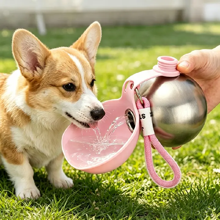 304 Stainless Steel Portable Pet Water Bottle Silicone Foldable Dog Cat Outdoor Travel Water Dispenser