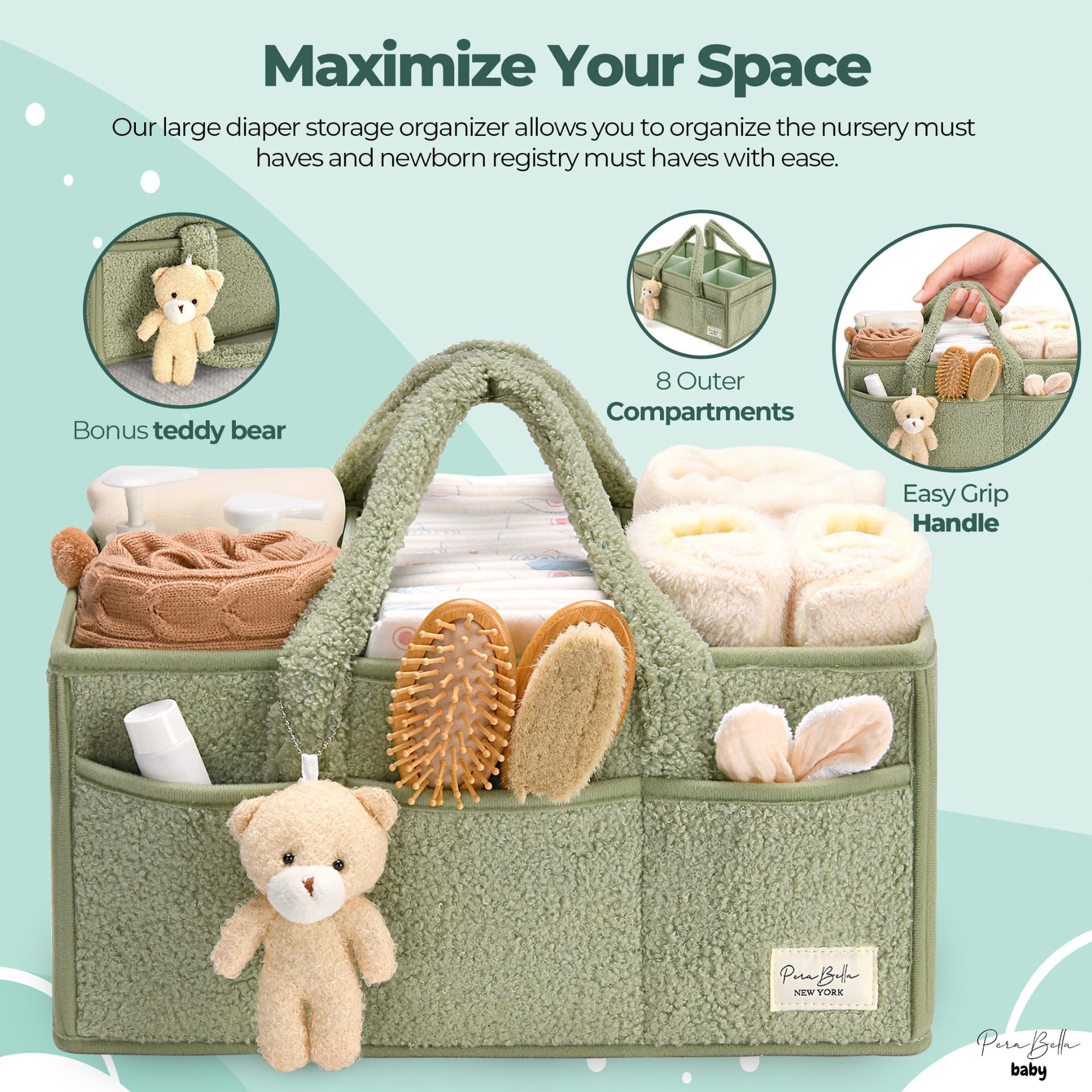Teddy Plush Diaper Bag Portable Hand‑held Mommy Bag Foldable Multi‑Compartment Baby Diaper Storage Organizer Tote