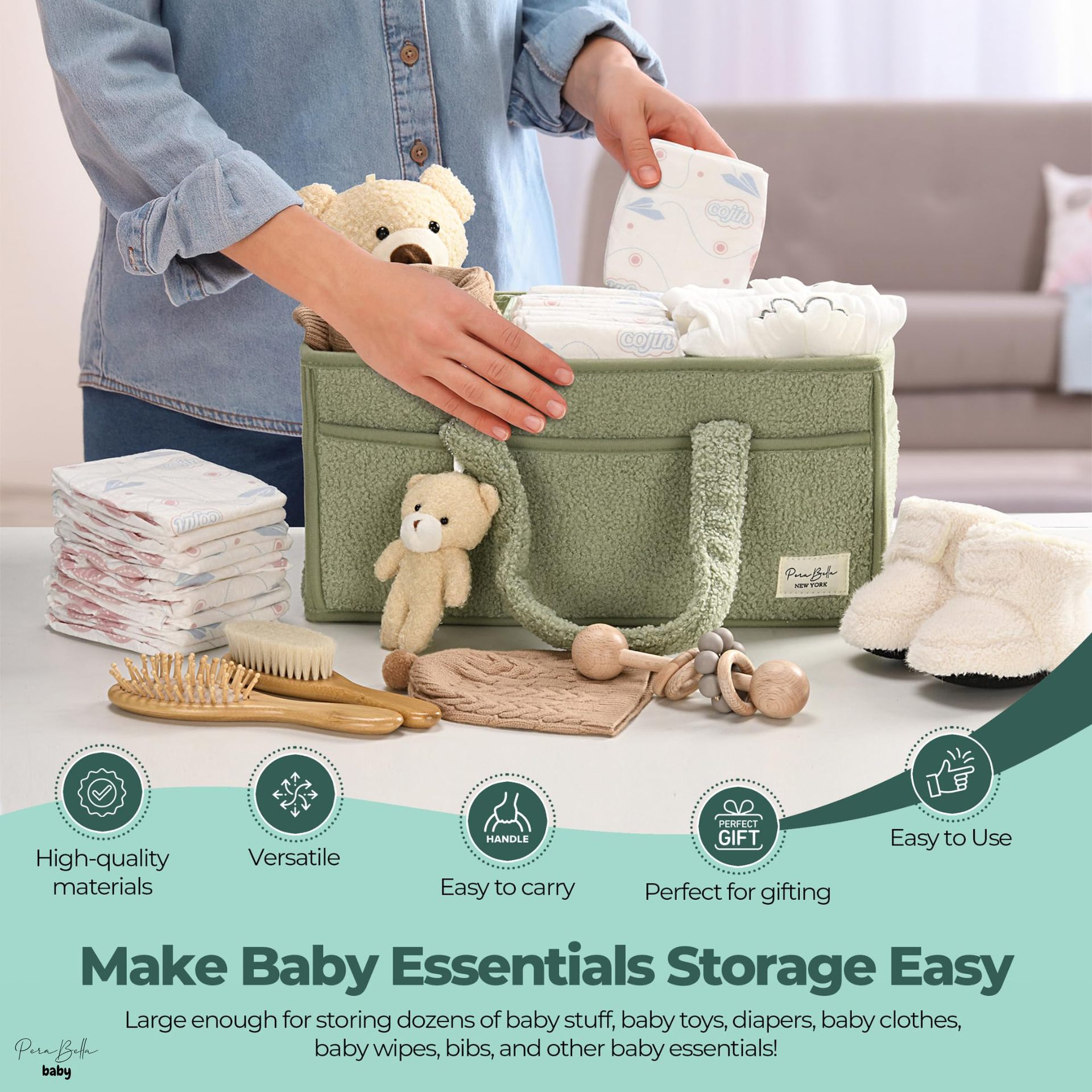 Teddy Plush Diaper Bag Portable Hand‑held Mommy Bag Foldable Multi‑Compartment Baby Diaper Storage Organizer Tote