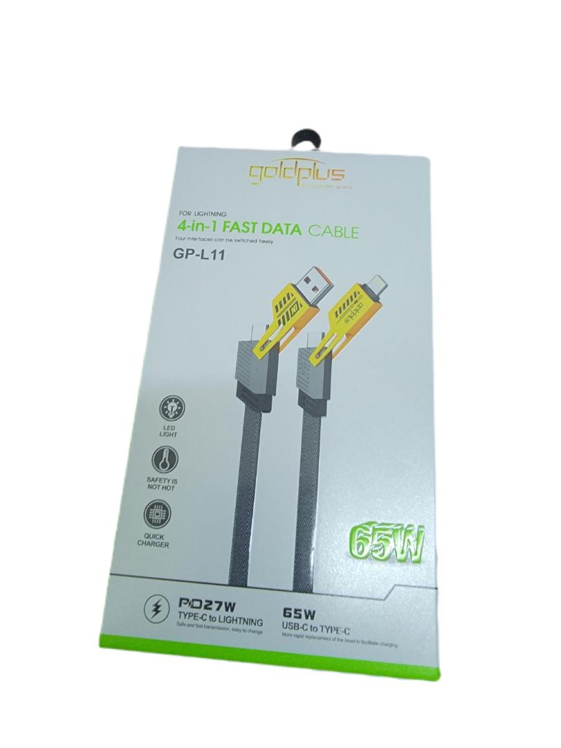 4 in 1 fast charging data cable with led light , 65w