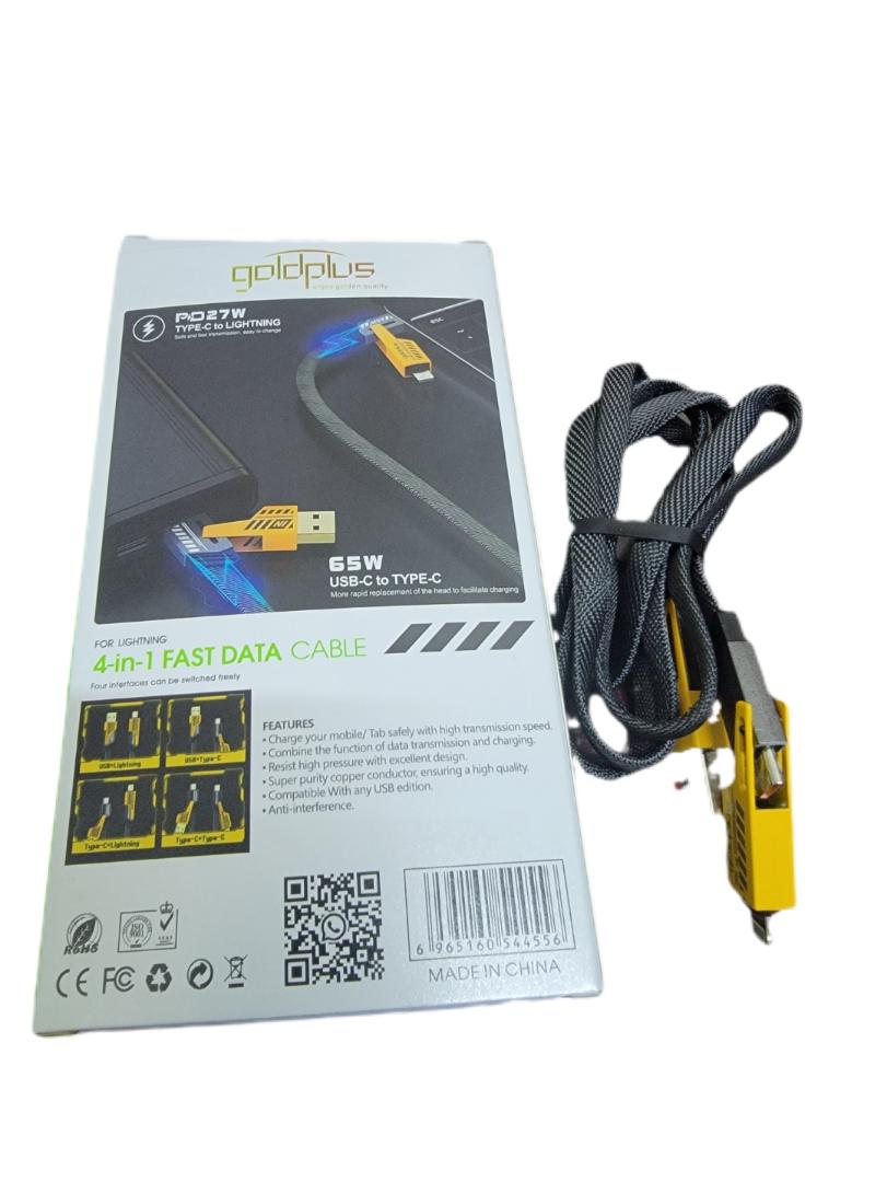 4 in 1 fast charging data cable with led light , 65w