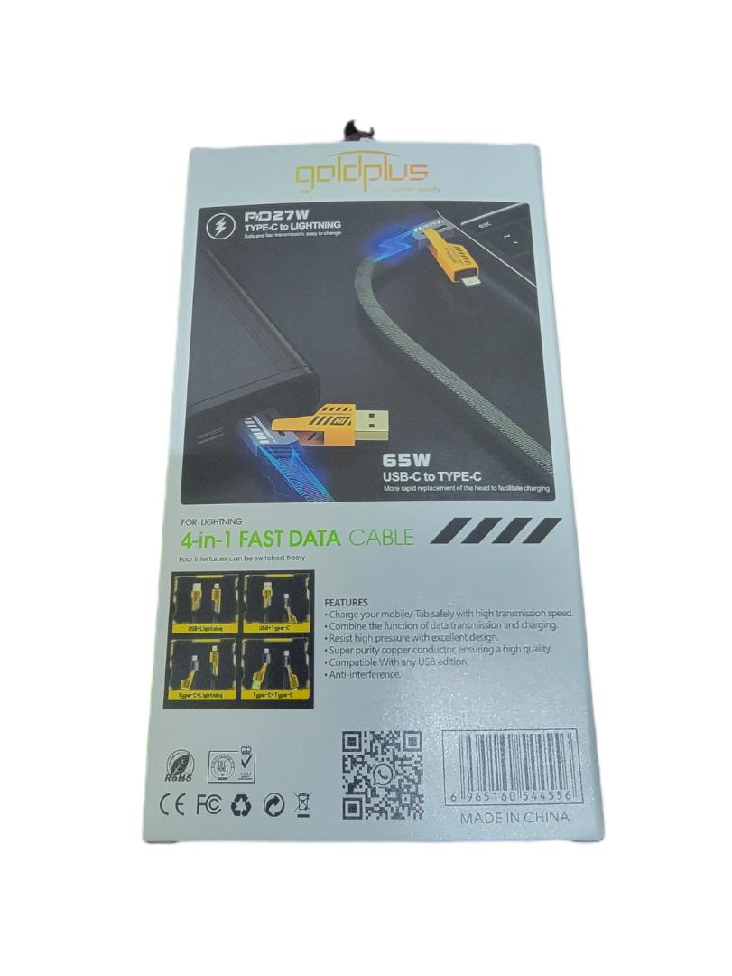 4 in 1 fast charging data cable with led light , 65w
