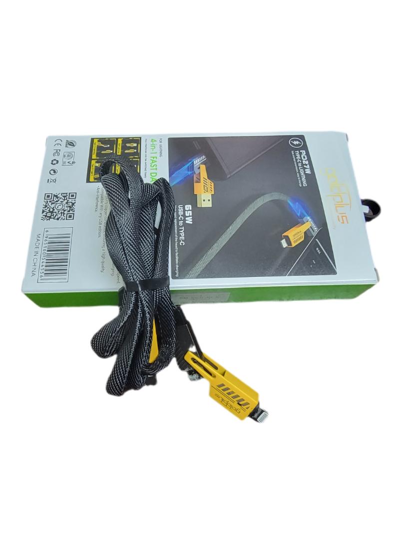 4 in 1 fast charging data cable with led light , 65w