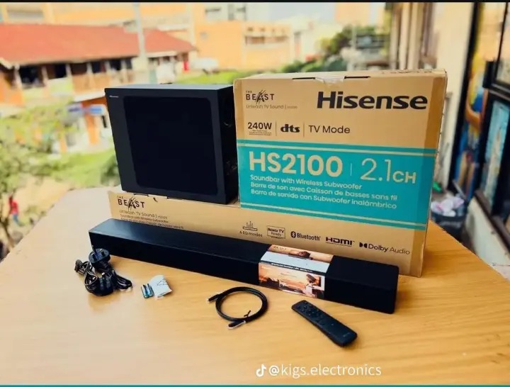 Hisense HS2100 2.1CH Soundbar The Beast 🔥 | 240W Wireless Subwoofer | DTS Virtual:X | Dolby Audio | Bluetooth 5.3| Multiple Connectivity |Cinema Experience | HDMI ARC + FREE Gifts 🎁
