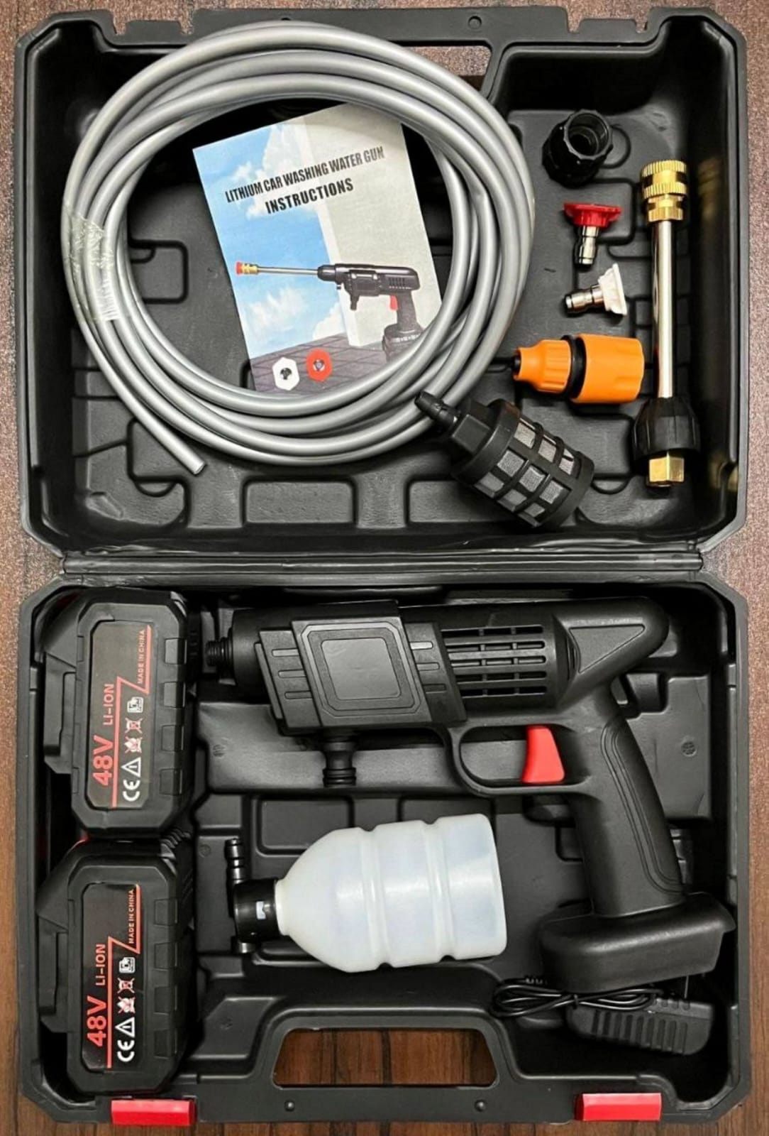 48V Cordless High Pressure Car Washer Gun 🚿🔋 | Portable Rechargeable Power Cleaner | Double Battery | Foam Bottle | 5M Hose Car Wash Kit