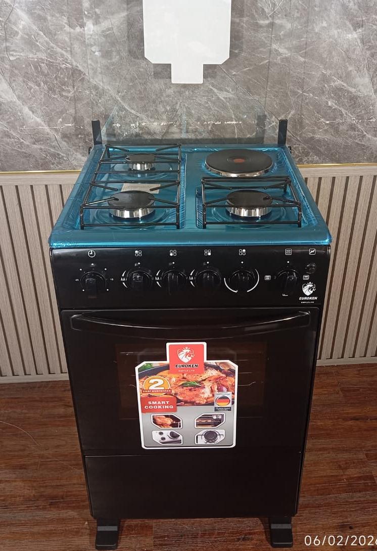 Euroken 50x55 Standing Cooker 🍳🔥 | 3 Gas + 1 Electric Hot Plate | Freestanding Smart Cooking Cooker | Compact Kitchen Oven Cooker | Home Use Appliance