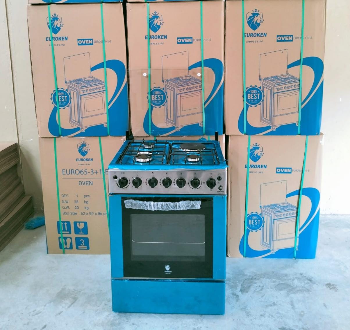 Euroken 60x65 Standing Cooker 🍳🔥 | 3 Gas + 1 Electric Hot Plate | Freestanding Cooker with Oven | Large Capacity Kitchen Cooker | Durable Home Appliance