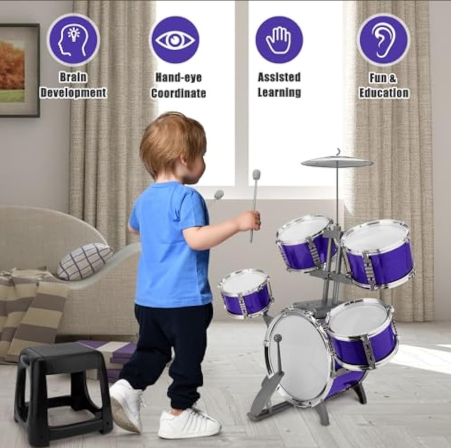 Kids Drum Set Musical Toy for Children Early Learning Rhythm Development Educational Play Instrument Set for Boys and Girls Home Use Beginner Music Training Kit Pink Blue Colors Available