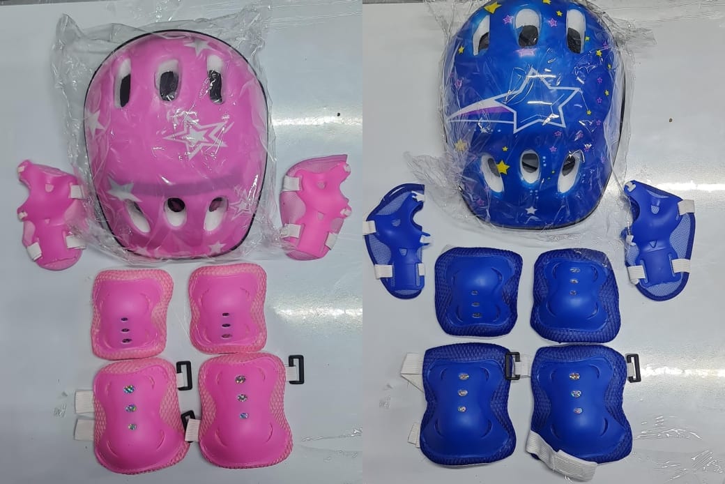 Kids 7 Piece Protective Gear Set Helmet Knee Pads Elbow Pads Wrist Guards Safety Equipment for Cycling Roller Skating Scootering Outdoor Sports Protective Kit for Children Ages 4 to 16 Years Pink Blue