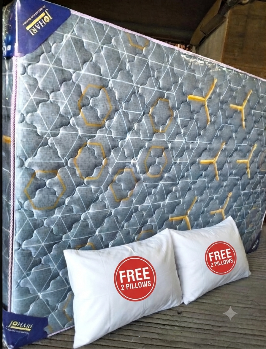 2 Free Pillows Johari Fiber Orthopedic Mattress 8 Inch Quilted Fibre Bed Back Care Support Comfortable Sleeping Mattress Durable Premium Design with 1 Year Warranty Multiple Sizes Home Bedroom Use