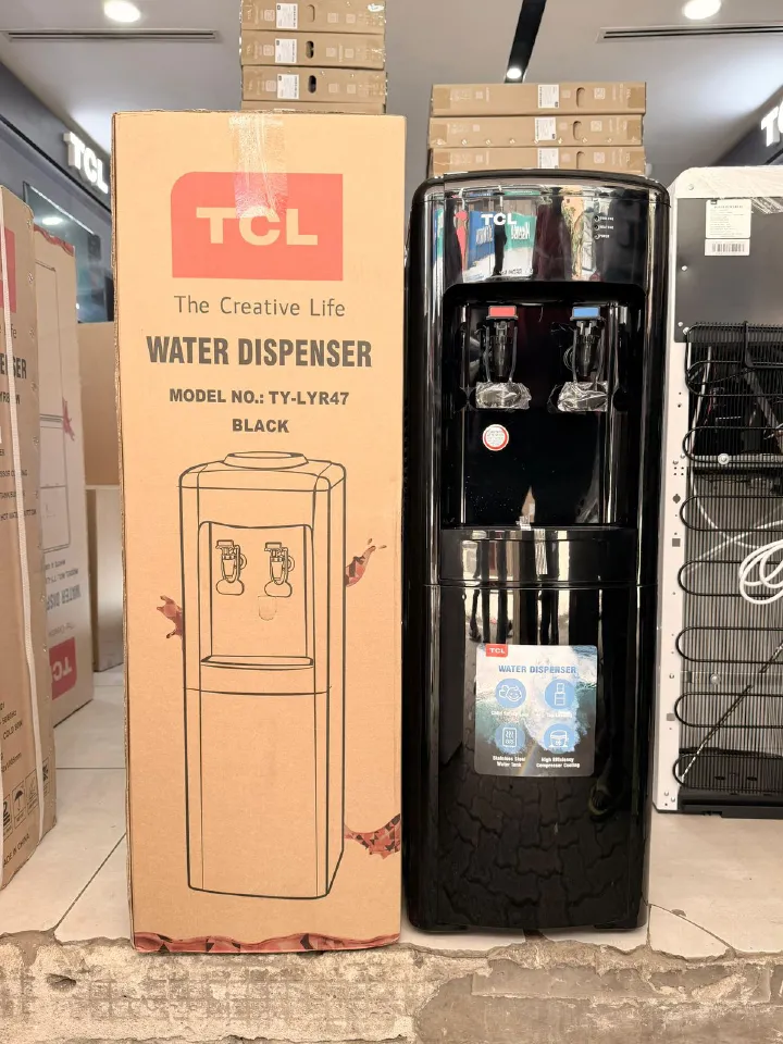 R47 Hot Normal Cold Water Dispenser High Efficiency Compressor Cooling Stainless Steel Water Tank Child Safety Lock Black Free Standing Electric Cooler Home Office