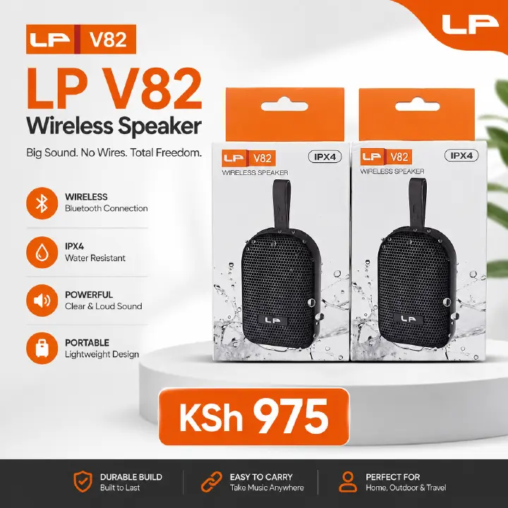LP V82 Portable Wireless Speaker – Compact IPX4 Splash-Resistant Bluetooth Speaker with Carry Strap for Music, Travel, Home, Office & Outdoor Use