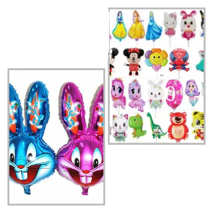 Assorted Cartoon Character Foil Balloon with Stick – Colourful Handheld Party Balloon for Kids Birthdays, Baby Showers, School Events, Celebrations, Gifts, Photoshoots and Party Decorations