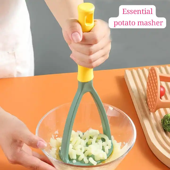OHOLA 11.2-Inch Plastic Potato Masher with Perforated Head and Hanging Hole for Avocado, Beans, Fruit and Vegetables – Random Colour