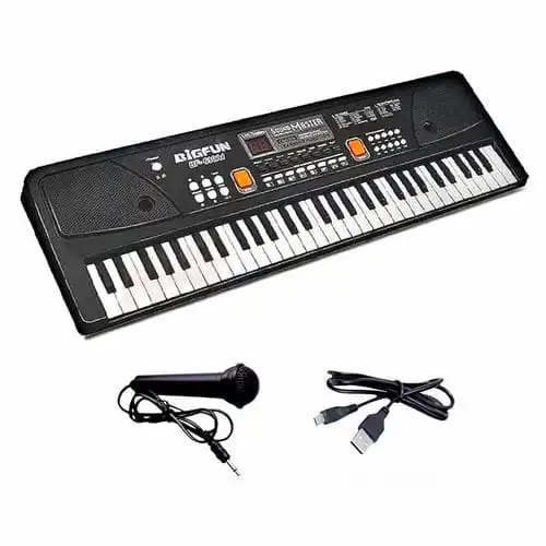 BIGFUN 61-Key Electronic Keyboard Piano with Microphone and USB Power Cable