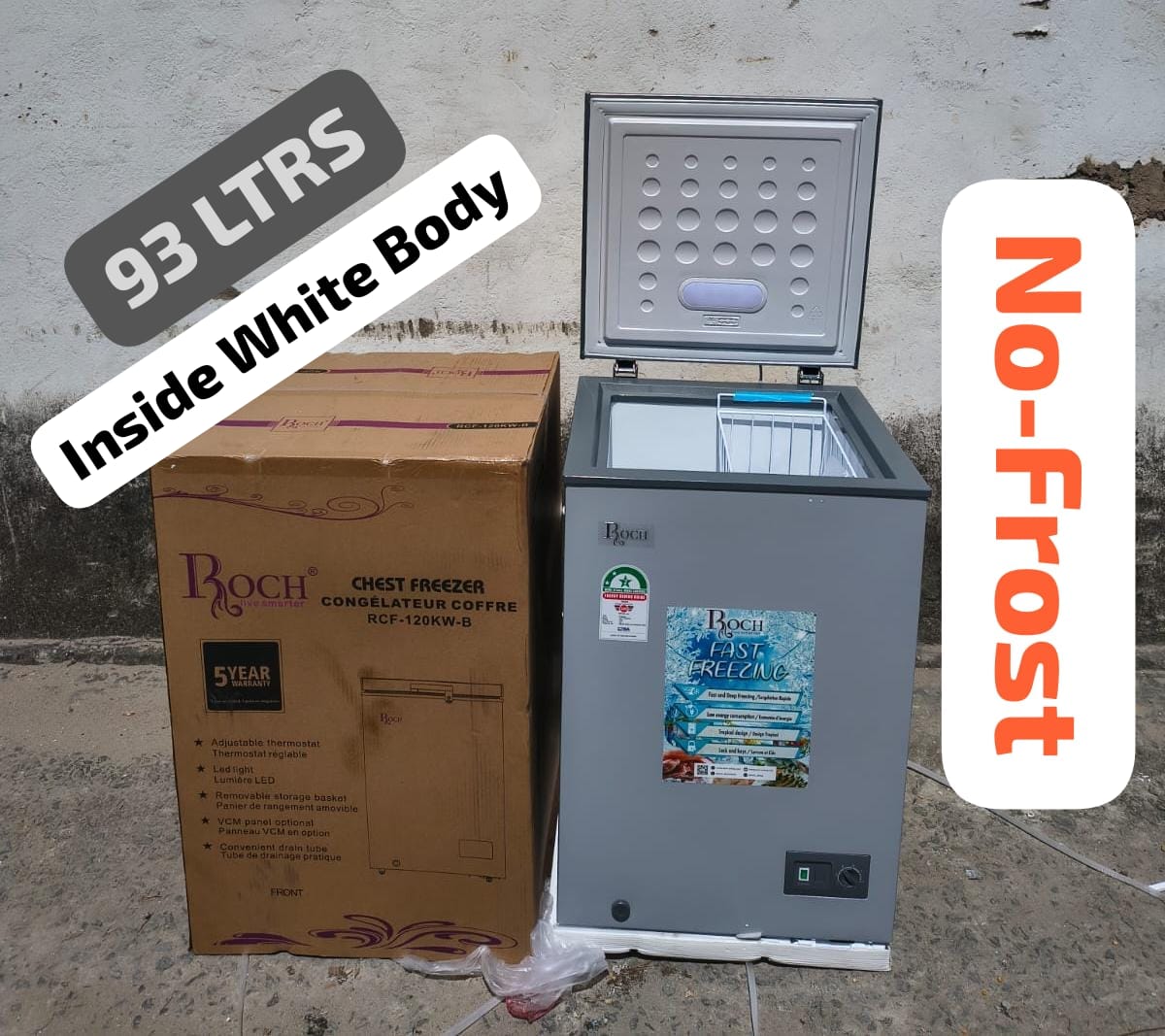 Freezer 93 Litres No Frost Energy Saving Compact Storage Appliance Adjustable Thermostat Removable Basket Fast Cooling Lockable Door Spacious Interior Home Shop Office Food Preservation