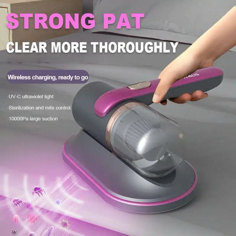 Handheld Mattress Vacuum Cleaner Powerful Suction Dust Mite Removal Device Anti-Allergen Sanitizing Vacuum Cleaner with HEPA Filter for Bed Sofa Upholstery Fabric Cleaning Home Hygiene and Deep Clean