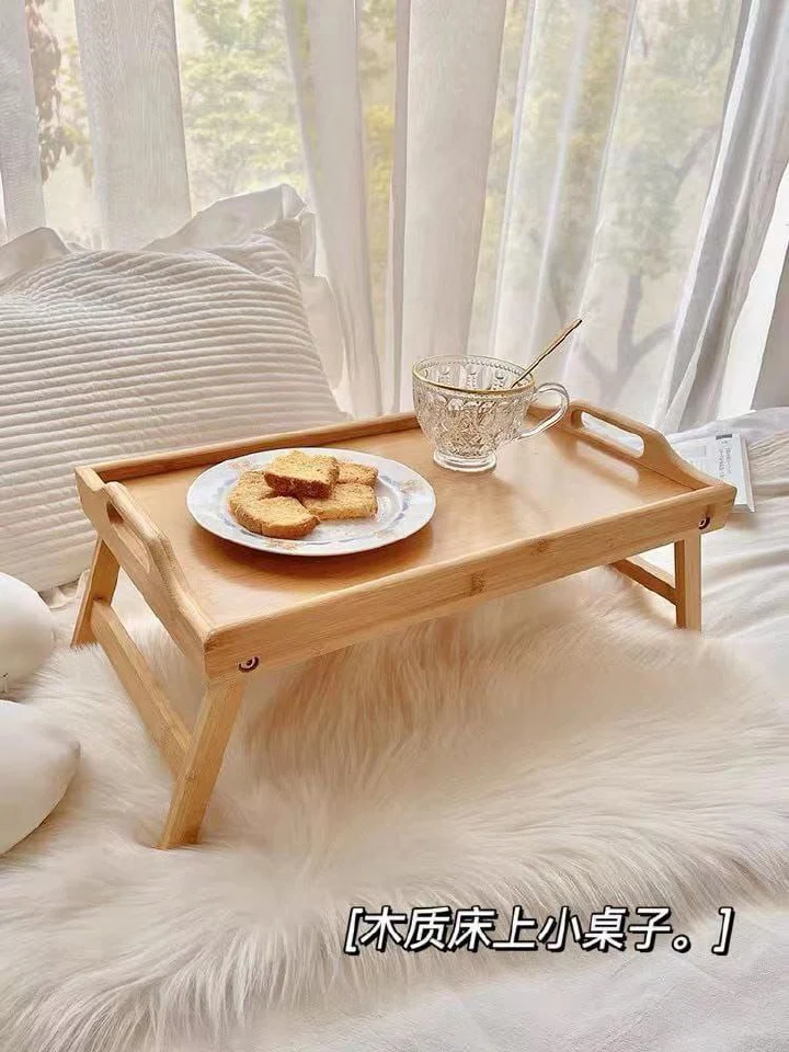 Foldable Bamboo Tray Laptop Desk Breakfast in Bed Serving Table Adjustable Portable Multi-Purpose Bamboo Table with Foldable Legs for Home Office Reading Eating and Relaxation
