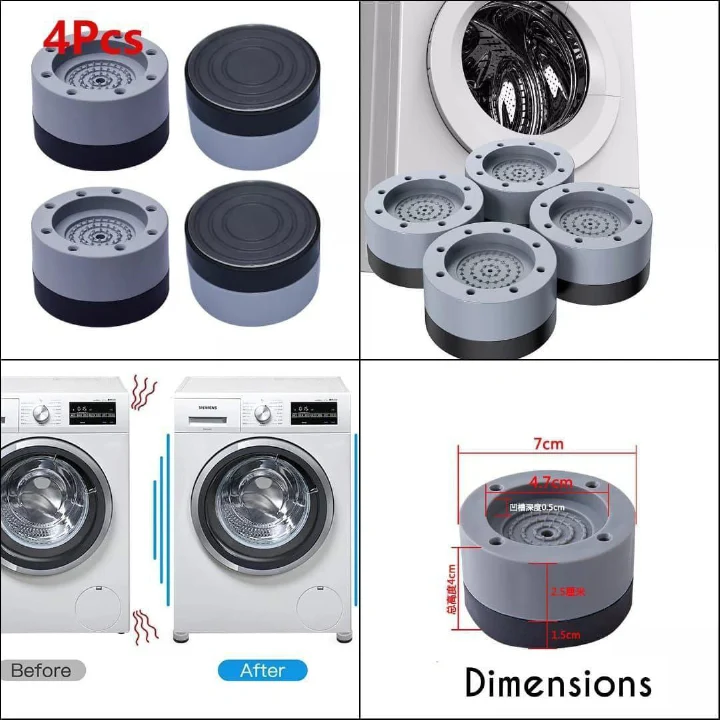 Universal Shock and Noise Cancelling Anti-Vibration Pads Set of 4 Anti-Slip Rubber Washing Machine Feet Pads Shock Absorbing Anti-Skid Stabilizer Pads for Washing Machines, Dryers, Fridges, Freezers a