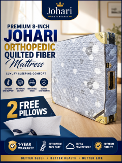 Premium 8-Inch Johari Orthopedic Quilted Fiber Mattress 2 FREE PILLOWS | Luxury Sleeping Comfort | Superior Back Support | Breathable Cover | 1-Year Warranty 2 FREE PILLOWS